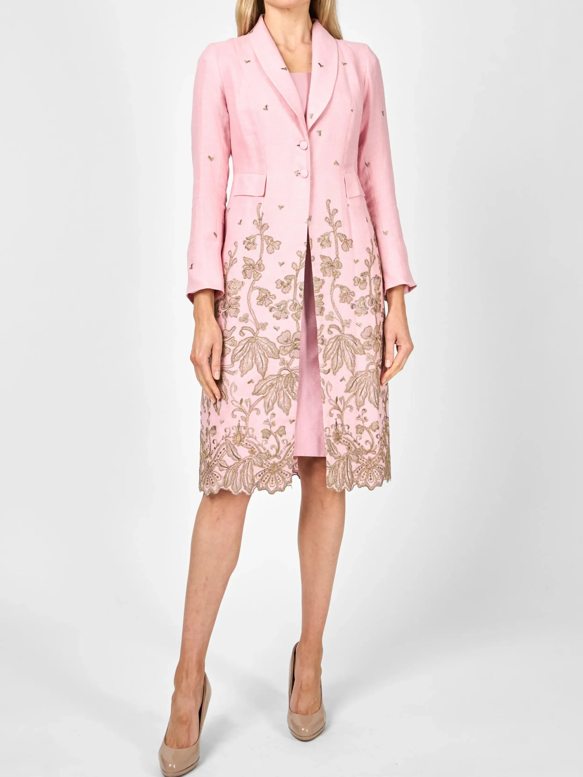 Favourbrook Shawl Collar Eton Coat Pale Pink Althorp Crease Resist Linen-Women Mother Of The Bride | Jackets & Coats