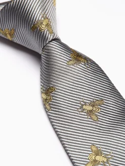 Favourbrook Silver Gold Bees Silk Tie- Ties
