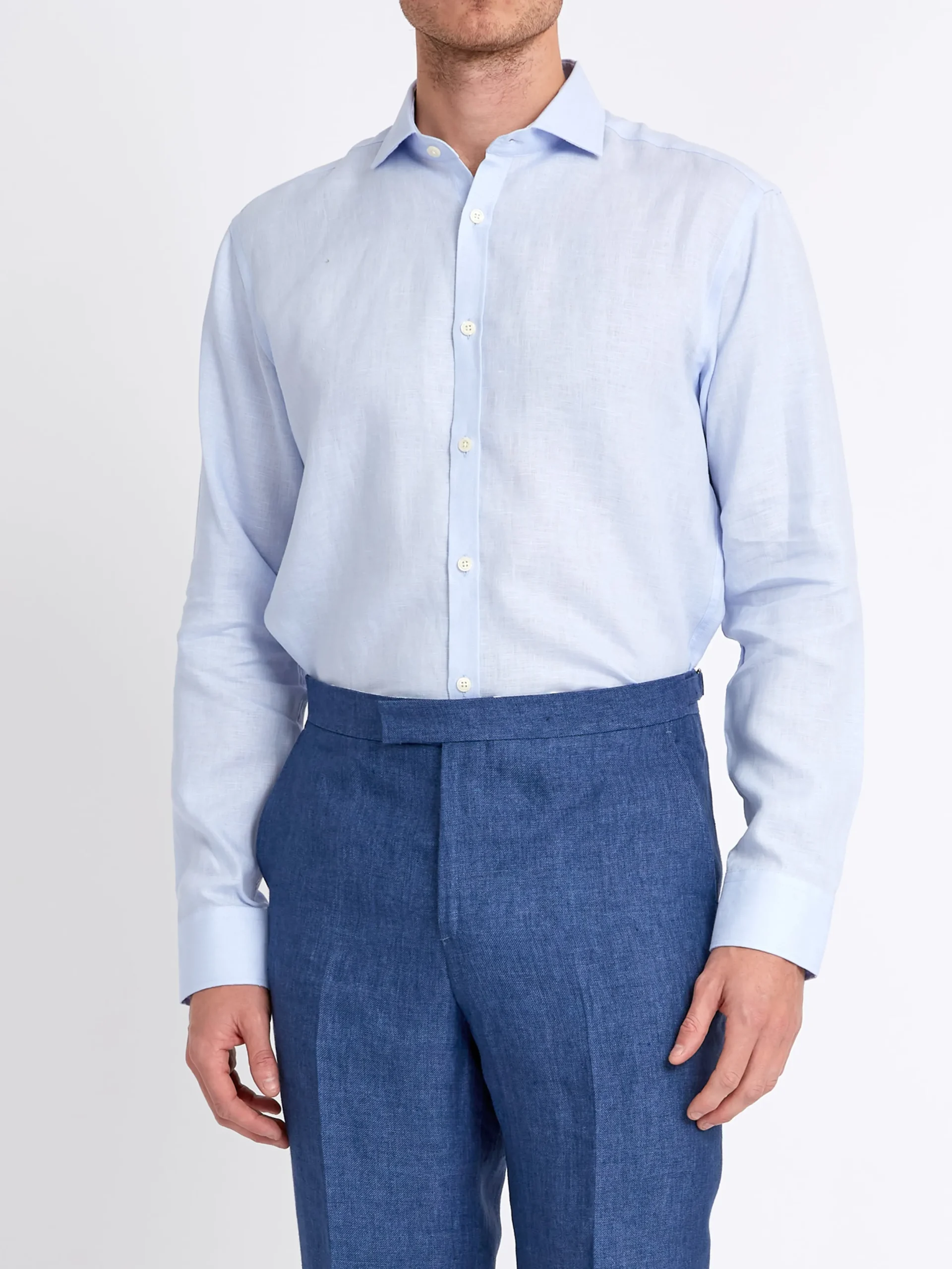 Favourbrook Sky Blue Bridford Linen Cutaway Collar Shirt- Shirts