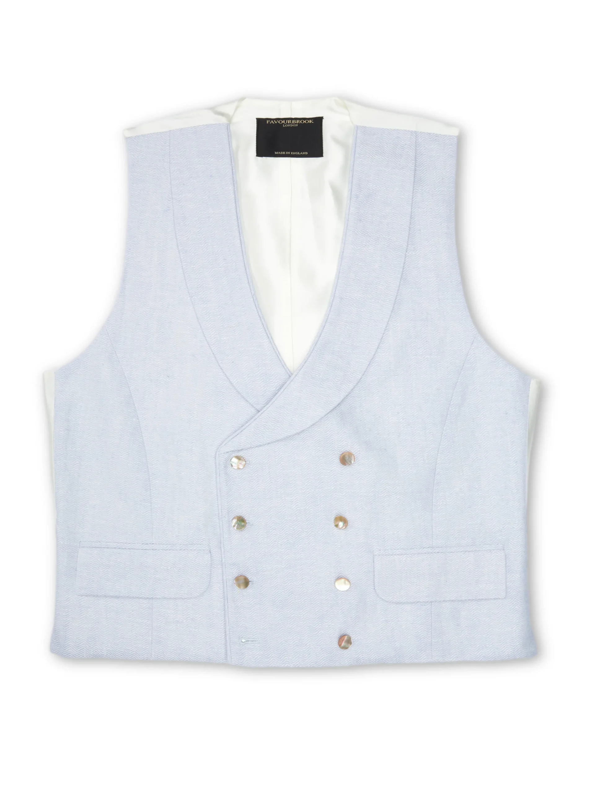 Favourbrook Sky Blue Randwick Double Breasted 8 Button Shawl Lapel Piped Waistcoat- Royal Ascot | Wedding Attire