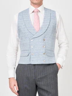 Favourbrook Sky Blue Wetherby Double Breasted 8 Button Shawl Lapel Waistcoat- Waistcoats | Shawl Lapel Waistcoats
