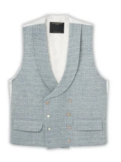 Favourbrook Sky Blue Wetherby Double Breasted 8 Button Shawl Lapel Waistcoat- Waistcoats | Shawl Lapel Waistcoats