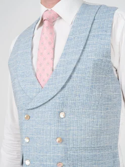 Favourbrook Sky Blue Wetherby Double Breasted 8 Button Shawl Lapel Waistcoat- Waistcoats | Shawl Lapel Waistcoats