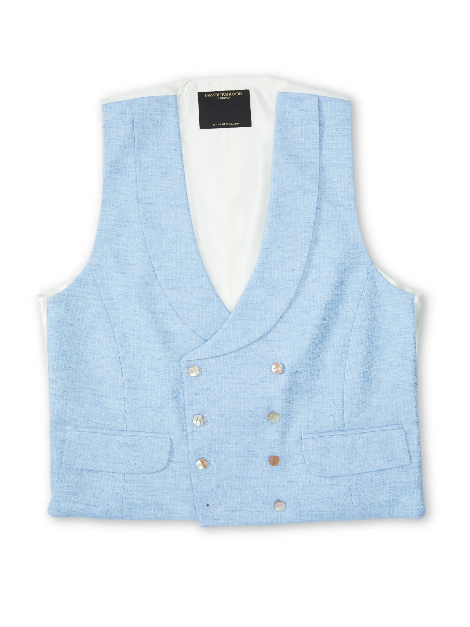 Favourbrook Sky Blue Wolferton Double Breasted 8 Button Shawl Lapel Waistcoat- Royal Ascot | Waistcoats