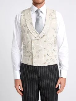 Favourbrook Stone Netherbury Double Breasted 8 Button Shawl Lapel Waistcoat- Waistcoats | Shawl Lapel Waistcoats