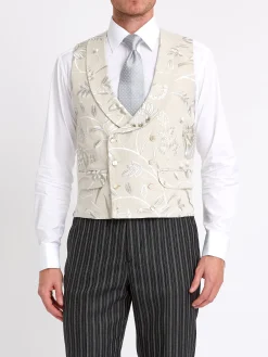 Favourbrook Stone Netherbury Double Breasted 8 Button Shawl Lapel Waistcoat- Waistcoats | Shawl Lapel Waistcoats