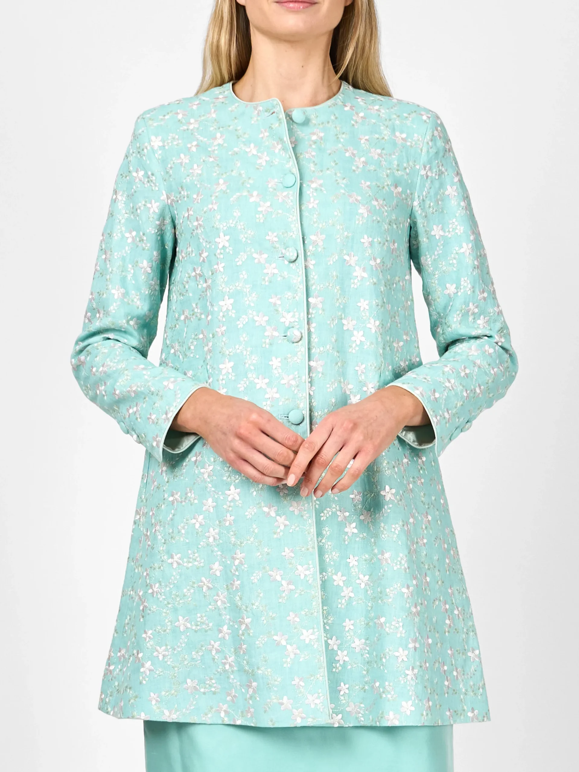Favourbrook Swing Jacket Long Sleeve Aqua Lagoon Finborough linen-Women Mother Of The Bride | Jackets & Coats