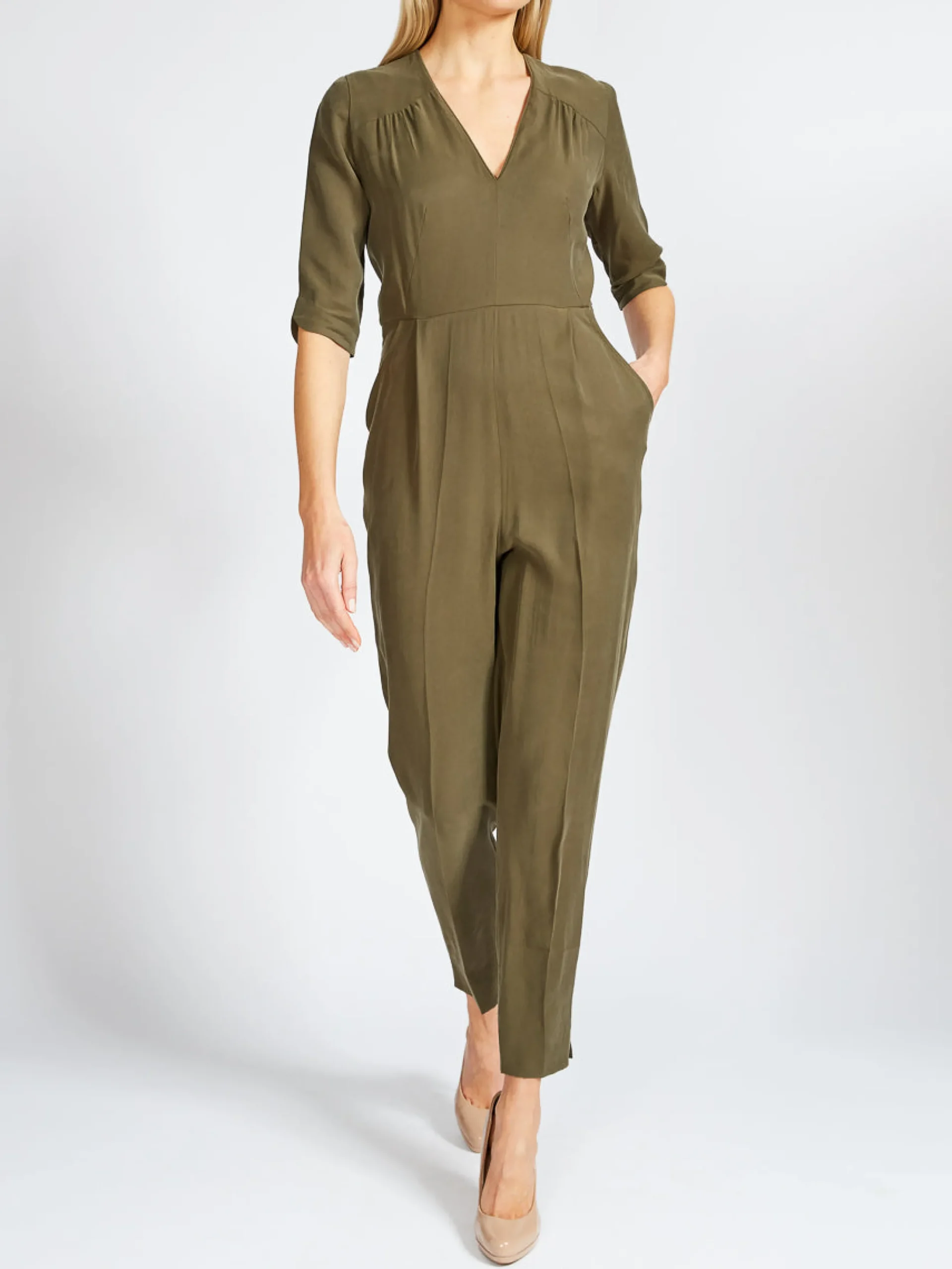 Favourbrook Tailored Jumpsuit Khaki Tokyo Sandwashed Crepe De Chine-Women Trousers & Jumpsuits | Trousers
