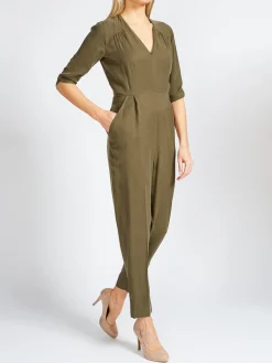 Favourbrook Tailored Jumpsuit Khaki Tokyo Sandwashed Crepe De Chine-Women Trousers & Jumpsuits | Trousers