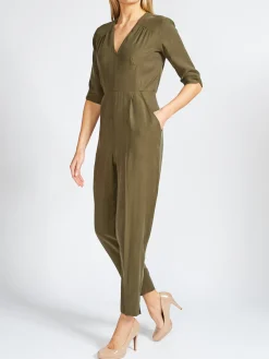 Favourbrook Tailored Jumpsuit Khaki Tokyo Sandwashed Crepe De Chine-Women Trousers & Jumpsuits | Trousers
