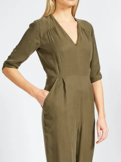 Favourbrook Tailored Jumpsuit Khaki Tokyo Sandwashed Crepe De Chine-Women Trousers & Jumpsuits | Trousers