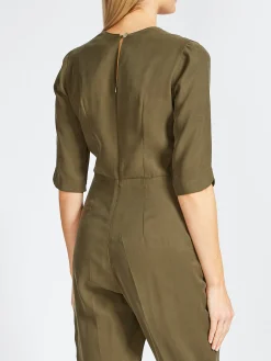 Favourbrook Tailored Jumpsuit Khaki Tokyo Sandwashed Crepe De Chine-Women Trousers & Jumpsuits | Trousers