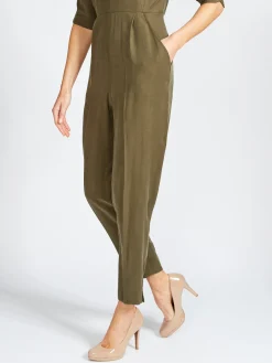 Favourbrook Tailored Jumpsuit Khaki Tokyo Sandwashed Crepe De Chine-Women Trousers & Jumpsuits | Trousers
