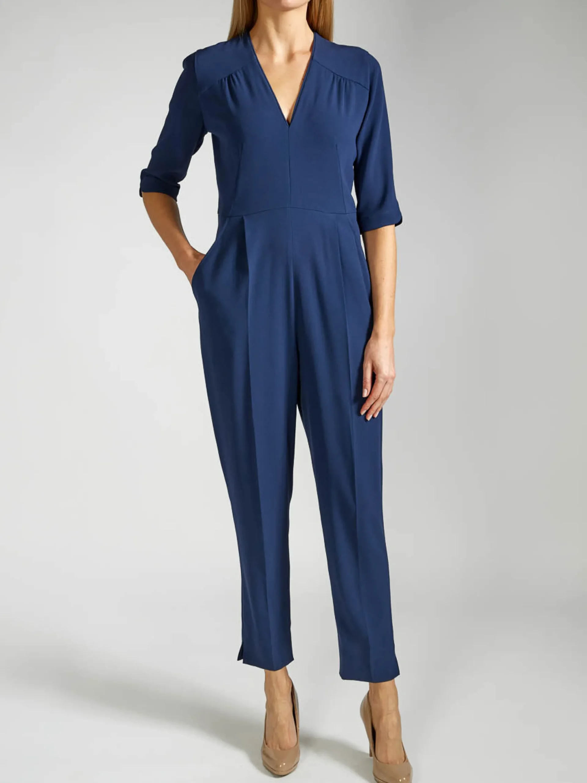Favourbrook Tailored Jumpsuit Navy Heavy Crepe-Women Eveningwear | Eveningwear