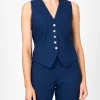 Favourbrook Waistcoat Single Breasted Navy Evering Linen-Women Tops & Blouses | Waistcoats