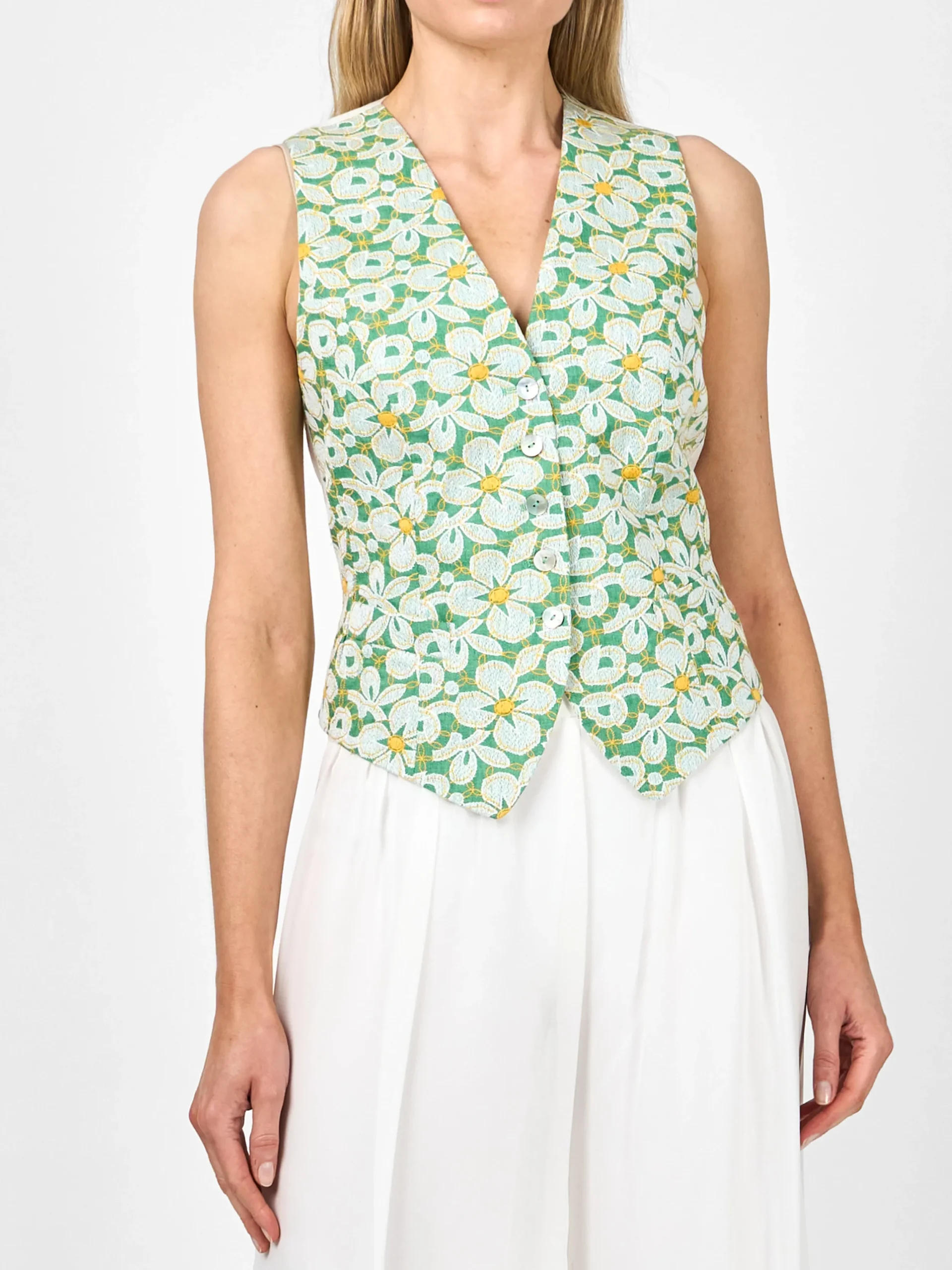 Favourbrook Waistcoat Single Breasted Spring Green Dunwich Crease Resist Linen-Women Tops & Blouses | Waistcoats