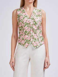 Favourbrook Waistcoat Single Breasted Ivory Multi Athens Cotton-Women Tops & Blouses | Waistcoats