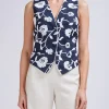 Favourbrook Waistcoat Single Breasted Navy Berlin Linen-Women Tops & Blouses | Waistcoats