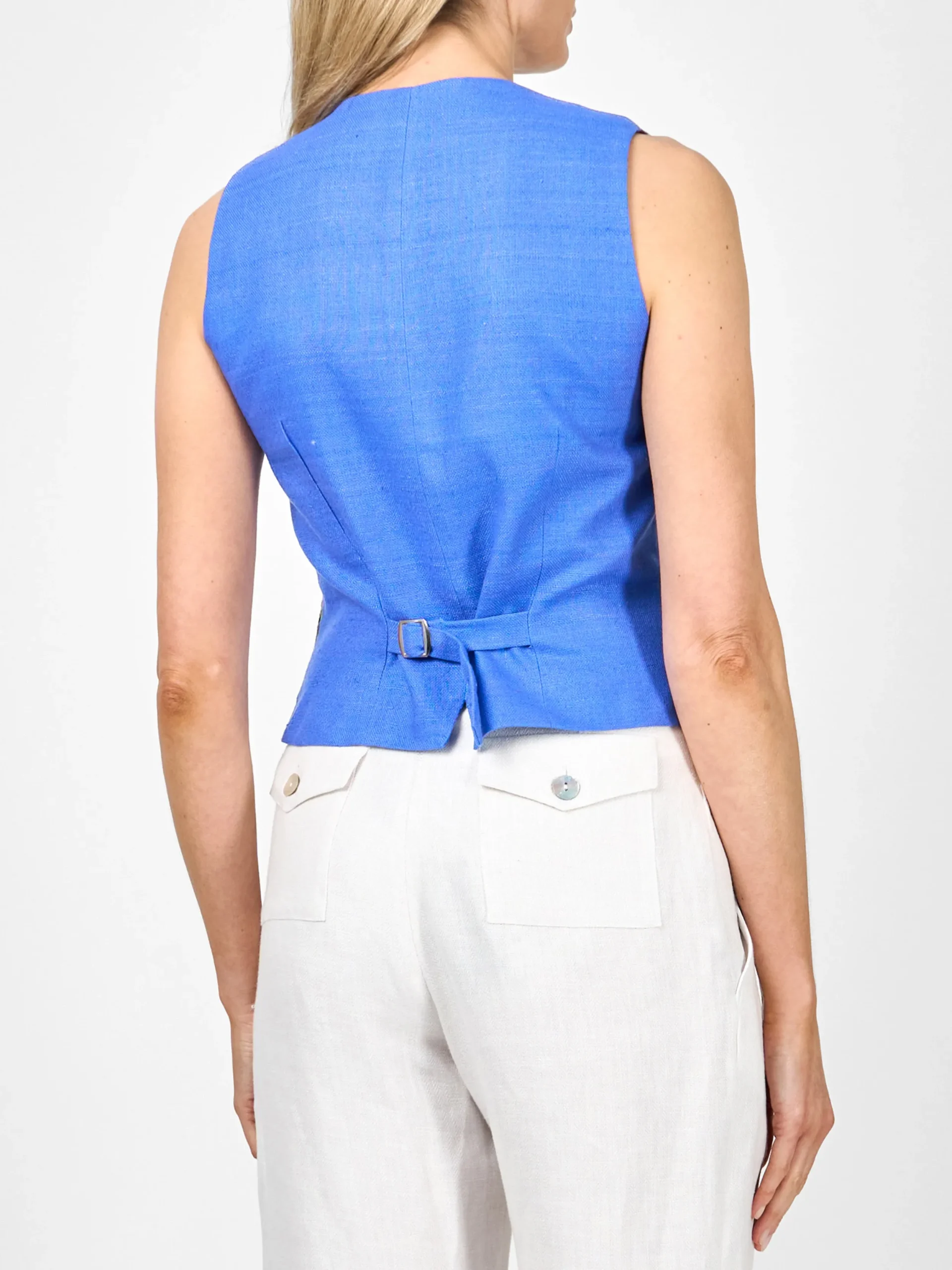Favourbrook Waistcoat Single Breasted Ocean Blue Helsinki Linen-Women Tops & Blouses | Waistcoats