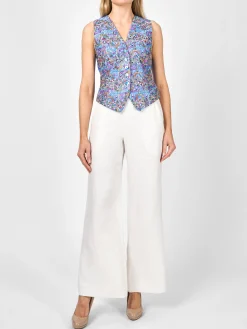 Favourbrook Waistcoat Single Breasted Ocean Blue Helsinki Linen-Women Tops & Blouses | Waistcoats
