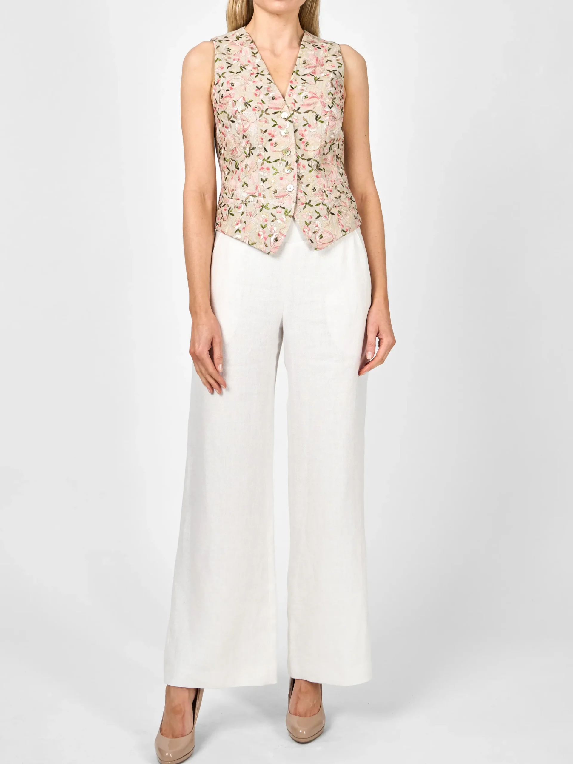 Favourbrook Waistcoat Single Breasted Stone Dickinson Linen-Women Tops & Blouses | Waistcoats