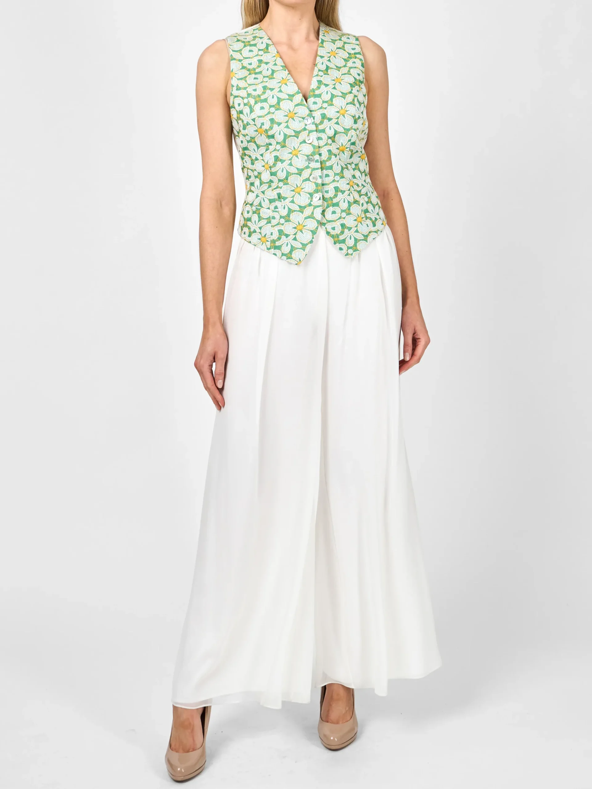 Favourbrook Waistcoat Single Breasted Spring Green Dunwich Crease Resist Linen-Women Tops & Blouses | Waistcoats