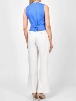 Favourbrook Waistcoat Single Breasted Ocean Blue Helsinki Linen-Women Tops & Blouses | Waistcoats