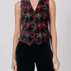 Favourbrook Waistcoat Single-Breasted Black Red Rozier Silk Velvet-Women Eveningwear | Eveningwear