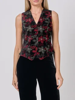 Favourbrook Waistcoat Single-Breasted Black Red Rozier Silk Velvet-Women Eveningwear | Eveningwear