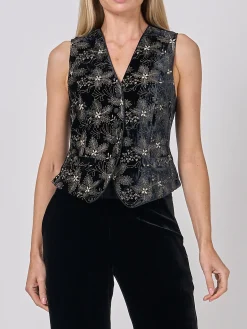 Favourbrook Waistcoat Single-Breasted Black Gold Rozier Silk Velvet-Women Eveningwear | Eveningwear
