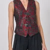 Favourbrook Waistcoat Single-Breasted Black Red Hellibore Silk Douppion-Women Eveningwear | Eveningwear
