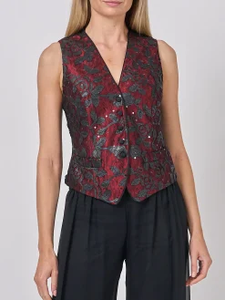 Favourbrook Waistcoat Single-Breasted Black Red Hellibore Silk Douppion-Women Eveningwear | Eveningwear