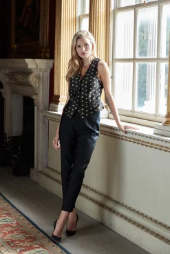 Favourbrook Waistcoat Single-Breasted Black Gold Bees Silk Jacquard-Women Eveningwear | Eveningwear