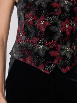 Favourbrook Waistcoat Single-Breasted Black Red Rozier Silk Velvet-Women Eveningwear | Eveningwear