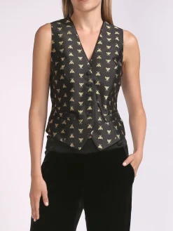 Favourbrook Waistcoat Single-Breasted Black Gold Bees Silk Jacquard-Women Eveningwear | Eveningwear