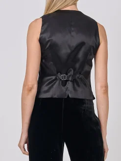 Favourbrook Waistcoat Single-Breasted Black Red Rozier Silk Velvet-Women Eveningwear | Eveningwear