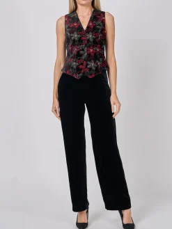 Favourbrook Waistcoat Single-Breasted Black Red Rozier Silk Velvet-Women Eveningwear | Eveningwear