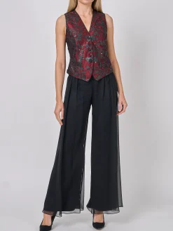 Favourbrook Waistcoat Single-Breasted Black Red Hellibore Silk Douppion-Women Eveningwear | Eveningwear