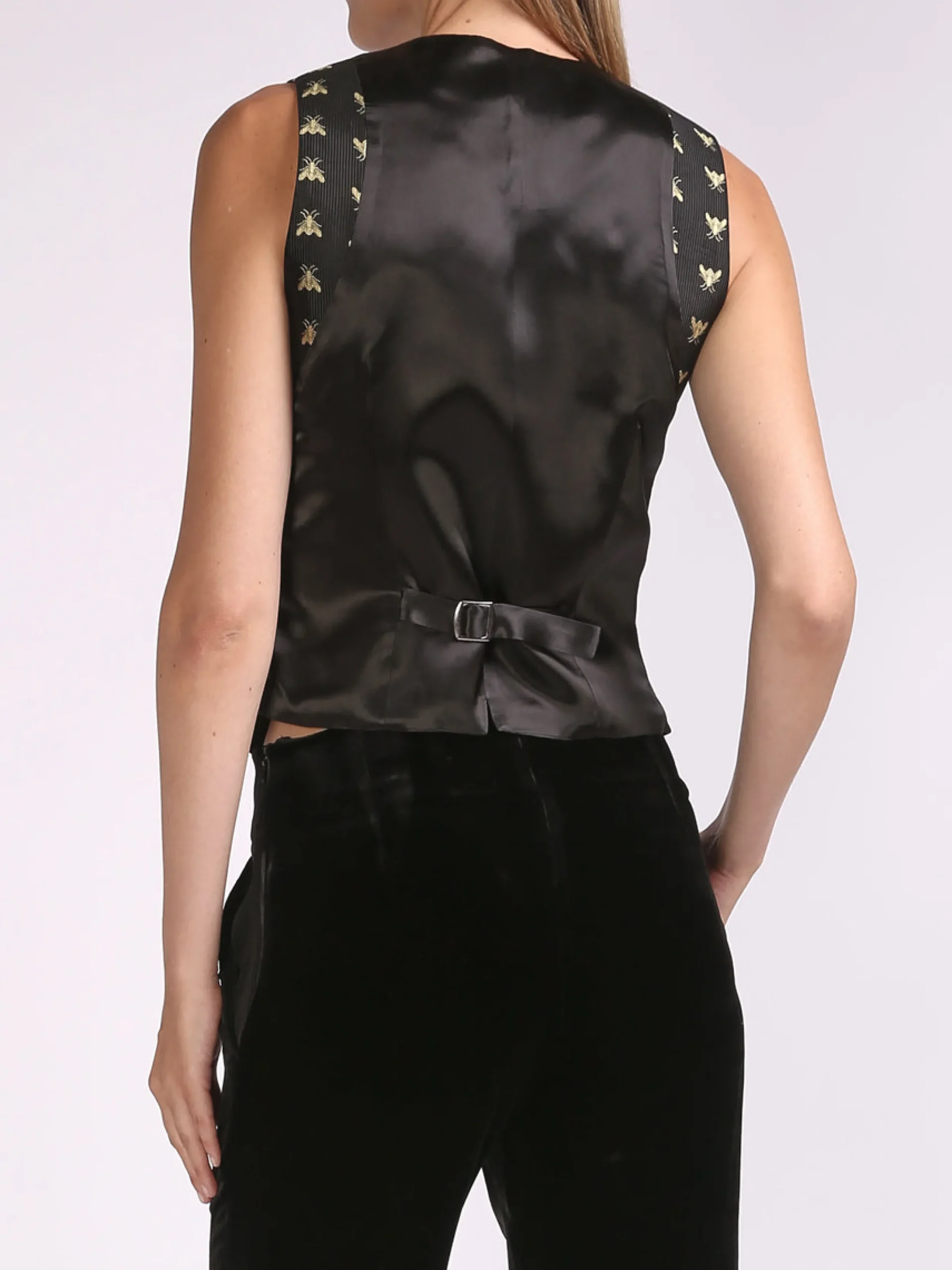 Favourbrook Waistcoat Single-Breasted Black Gold Bees Silk Jacquard-Women Eveningwear | Eveningwear