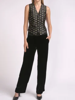 Favourbrook Waistcoat Single-Breasted Black Gold Bees Silk Jacquard-Women Eveningwear | Eveningwear