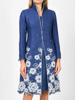 Favourbrook Westminster Coat Navy Lam Crease Resist Linen-Women Mother Of The Bride | Jackets & Coats