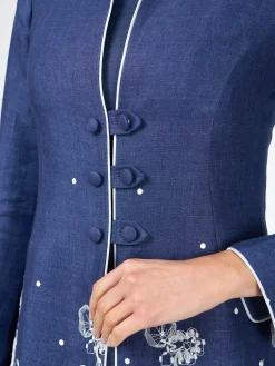 Favourbrook Westminster Coat Navy Lam Crease Resist Linen-Women Mother Of The Bride | Jackets & Coats