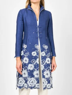 Favourbrook Westminster Coat Navy Lam Crease Resist Linen-Women Mother Of The Bride | Jackets & Coats