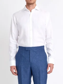 Favourbrook White Bridford Linen Cutaway Collar Shirt- Wedding Attire | Shirts