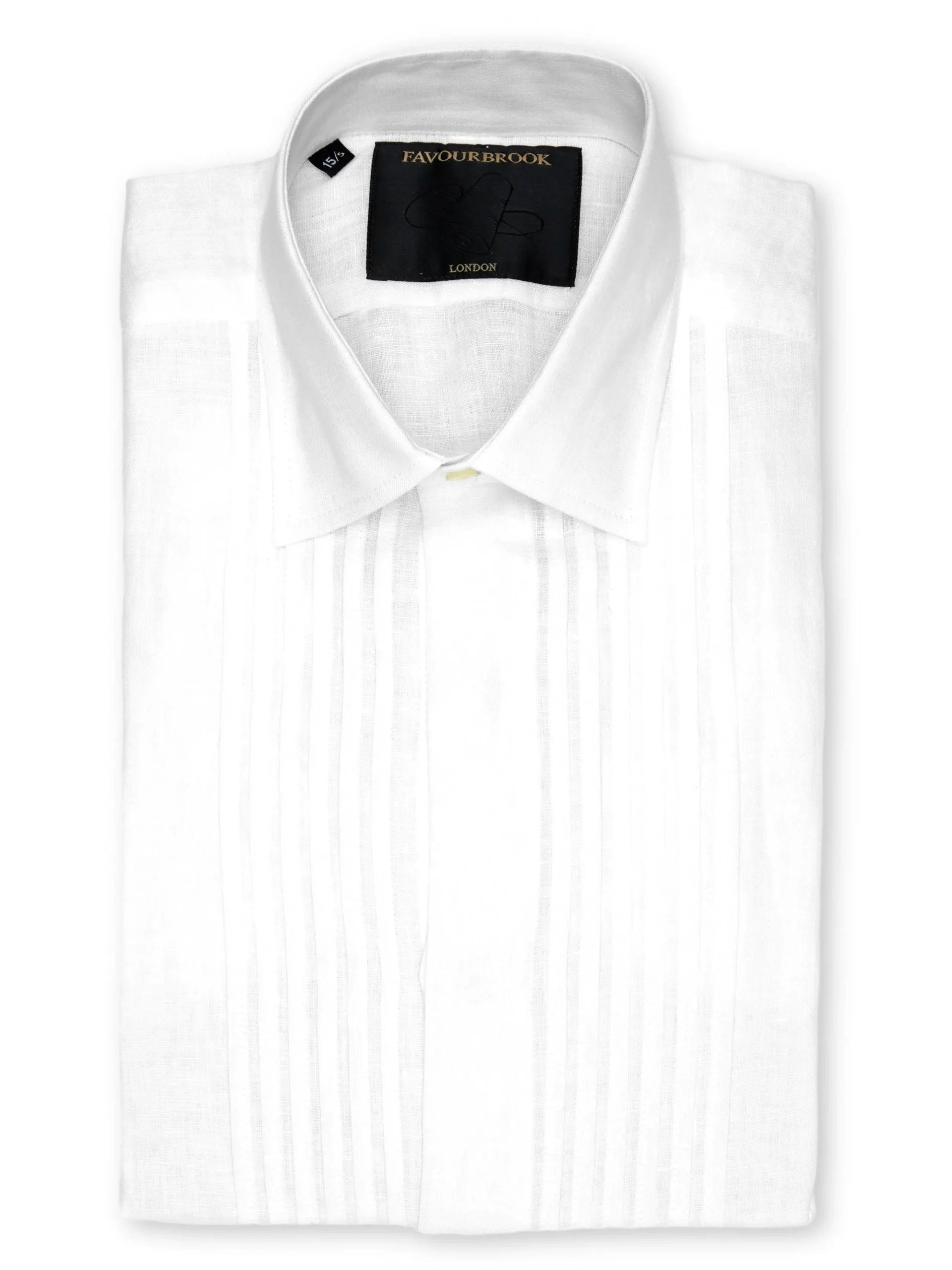 Favourbrook White Colne Linen Pintuck Dress Shirt- Shirts