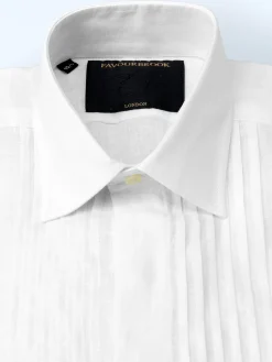 Favourbrook White Colne Linen Pintuck Dress Shirt- Shirts