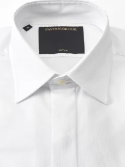 Favourbrook White Organic Herringbone Wedding Shirt- Shirts
