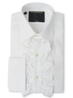 Favourbrook White Poplin Cotton Large Frill Shirt- Shirts