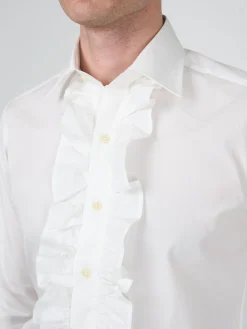 Favourbrook White Poplin Cotton Large Frill Shirt- Shirts