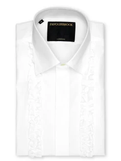 Favourbrook White Poplin Cotton Single Frill Shirt Dress Shirt- Shirts